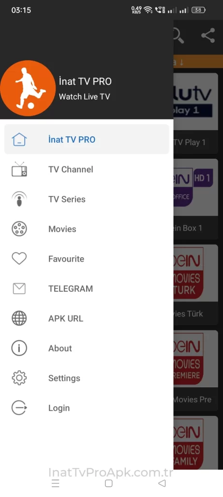 Inat TV App Menu